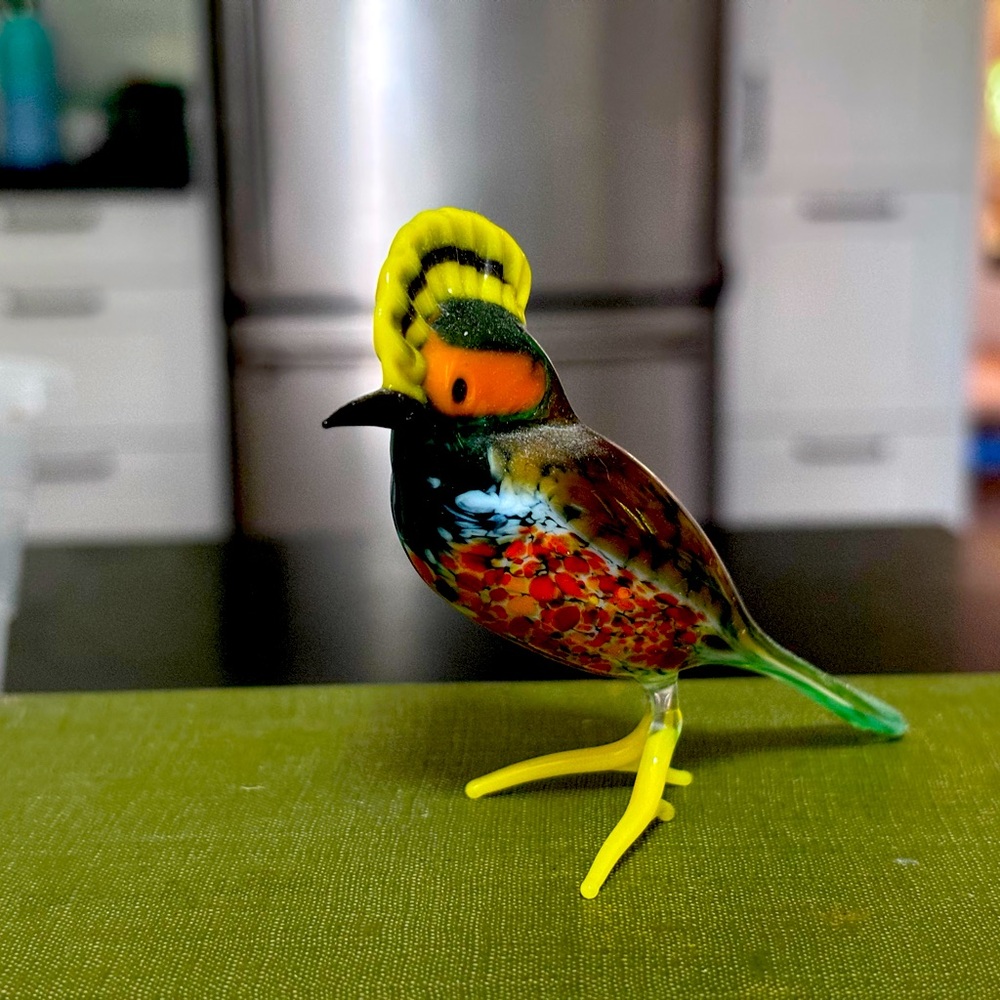 Handblown Glass Hoopoe Bird Figurine – Multicolor Art Glass Sculpture